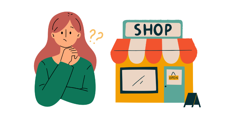 どこで買えるか悩んでいる女性
