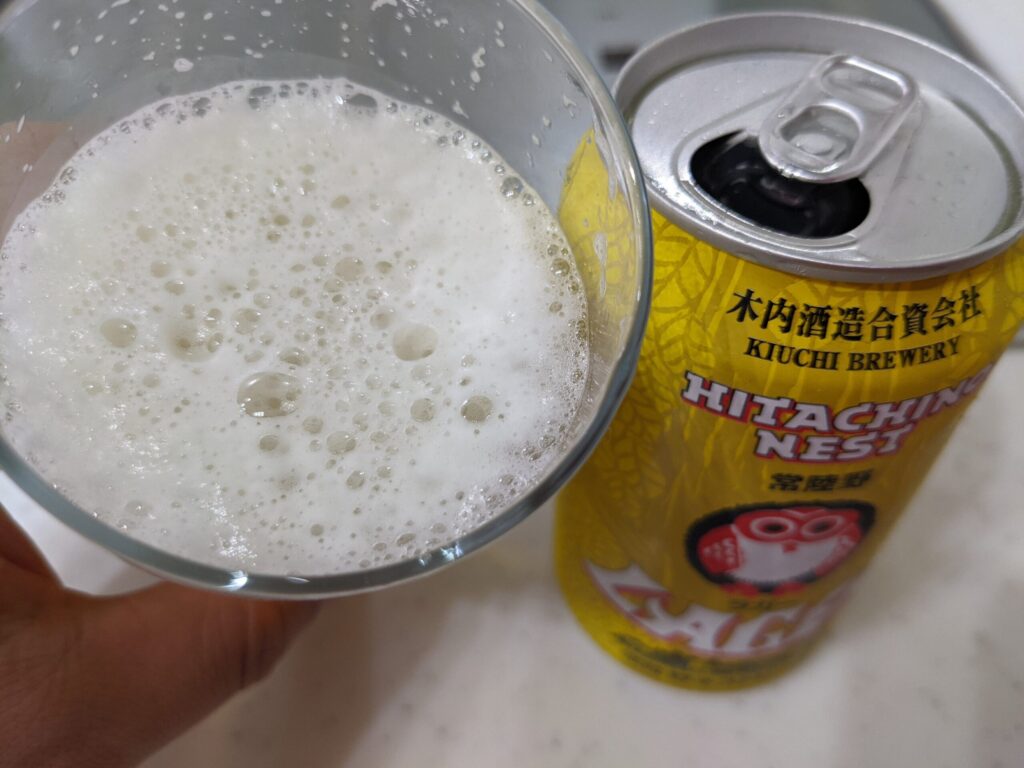 常陸野ネストビールラガーを一口飲んだところ