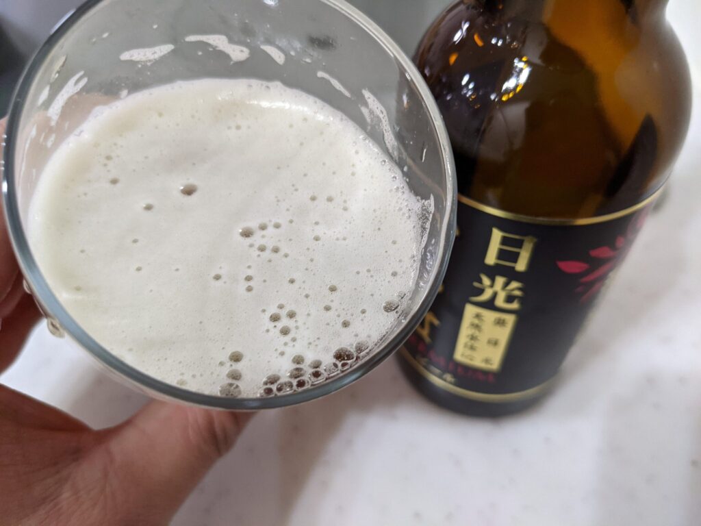 「日光いろはビール」を一口飲んだところ