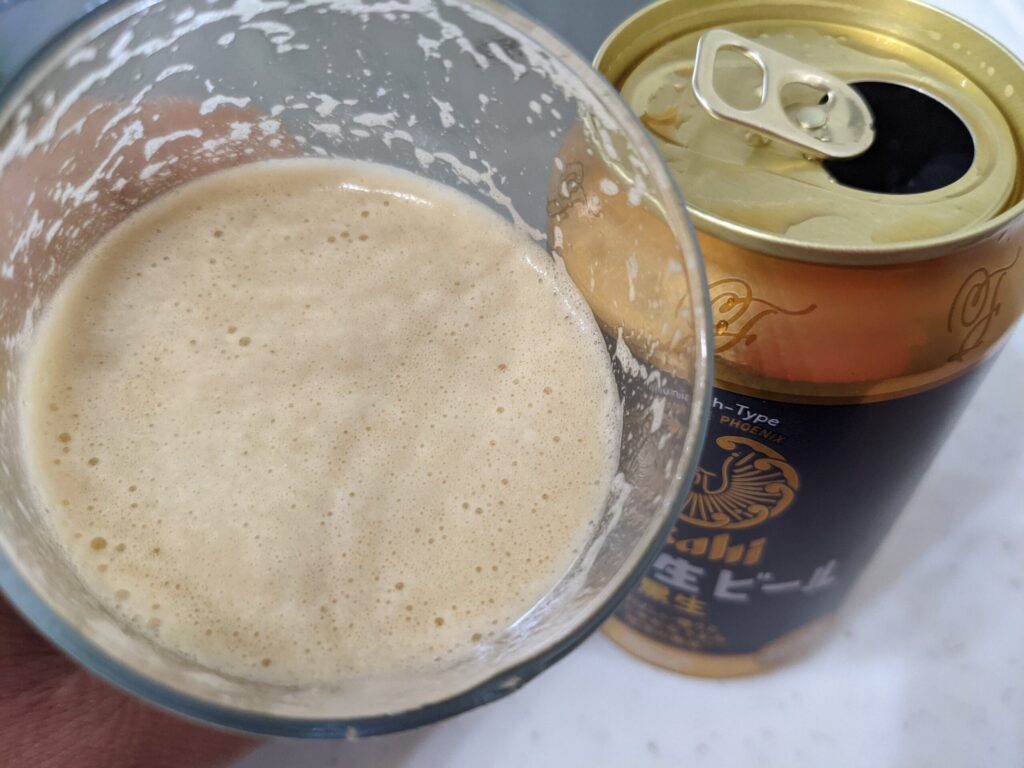「アサヒ生ビール黒生」を一口飲んだところ