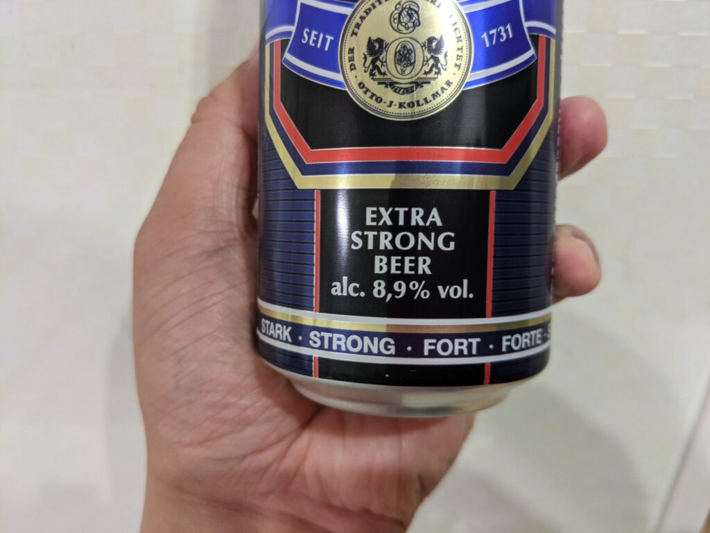 「エッティンガースーパーストロング」のアルコール度数部分のアップ