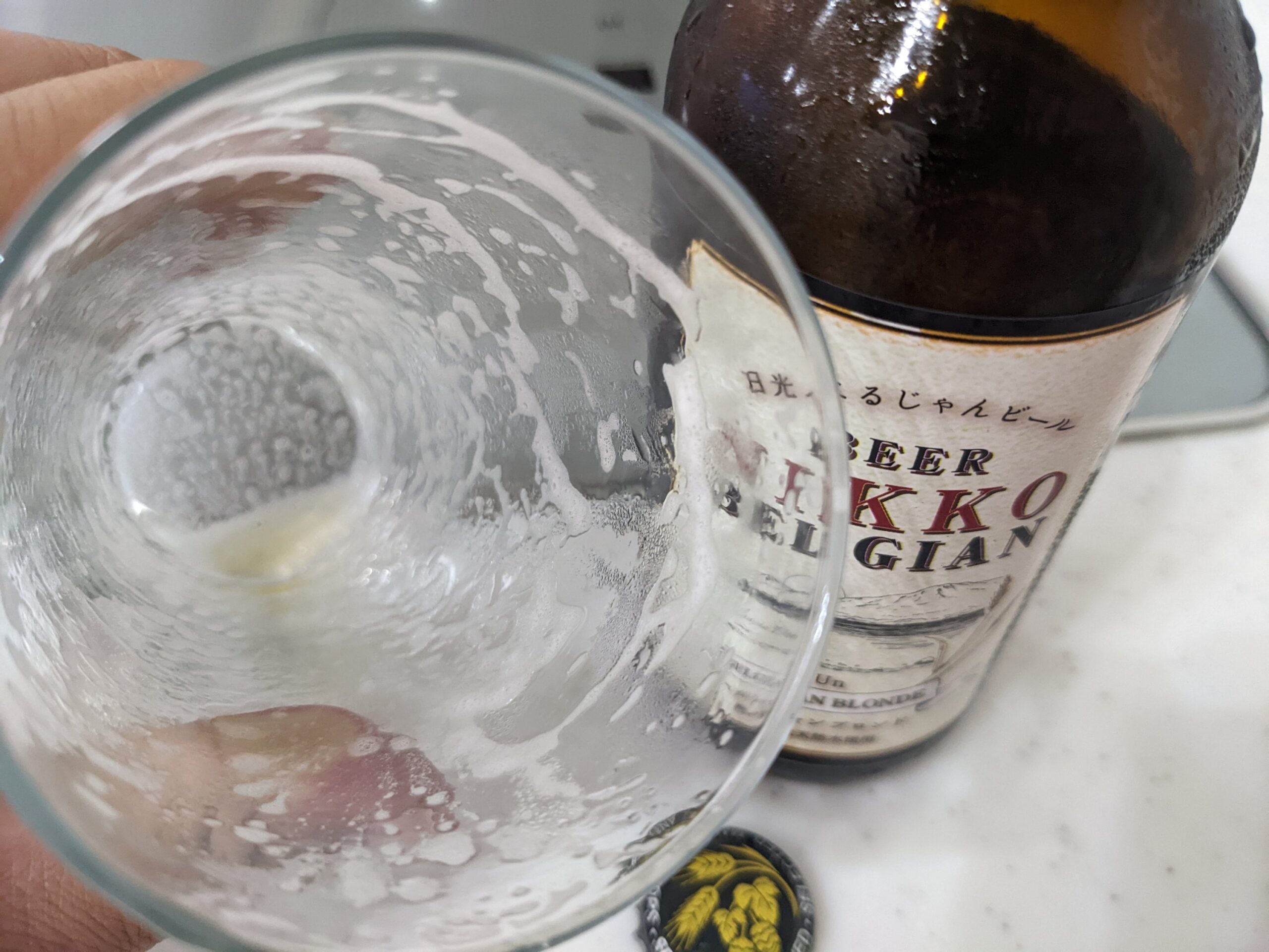 「ベルジャンブロンド（日光ベルジャンビール）」を飲み終えた時のグラス