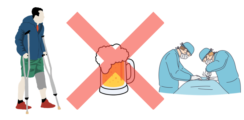 骨折と手術後とビール